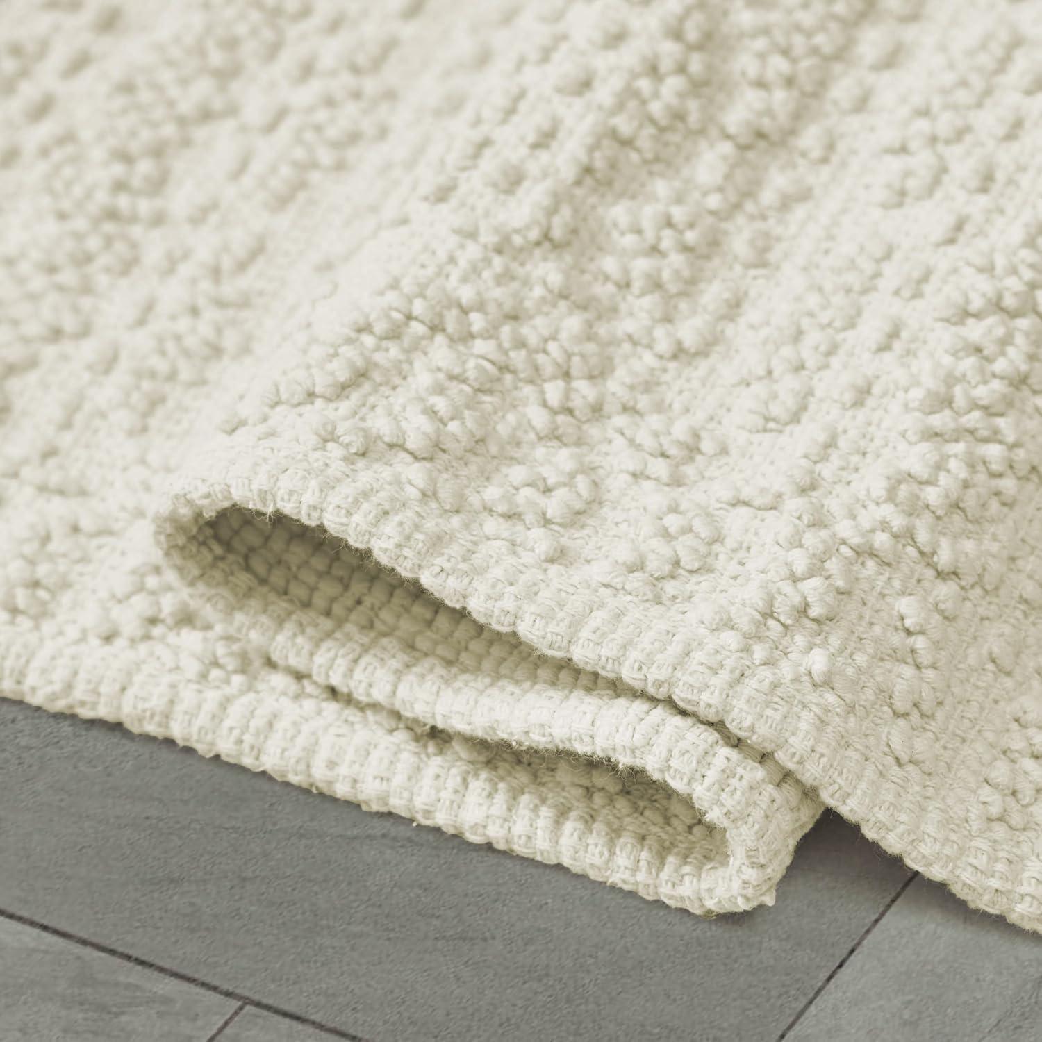 French Connection Nellore Bathroom Rugs, Set of 2 Woven and Beaded Bathroom Mats, Durable Bath Rugs, Thick Bath Mats for Bathroom and Shower Rugs, 17" x 28" and 20" x 38", Ivory