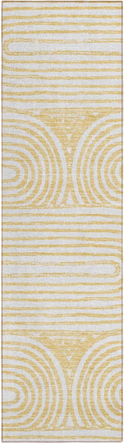 Gold and White Striped Synthetic Washable Runner Rug