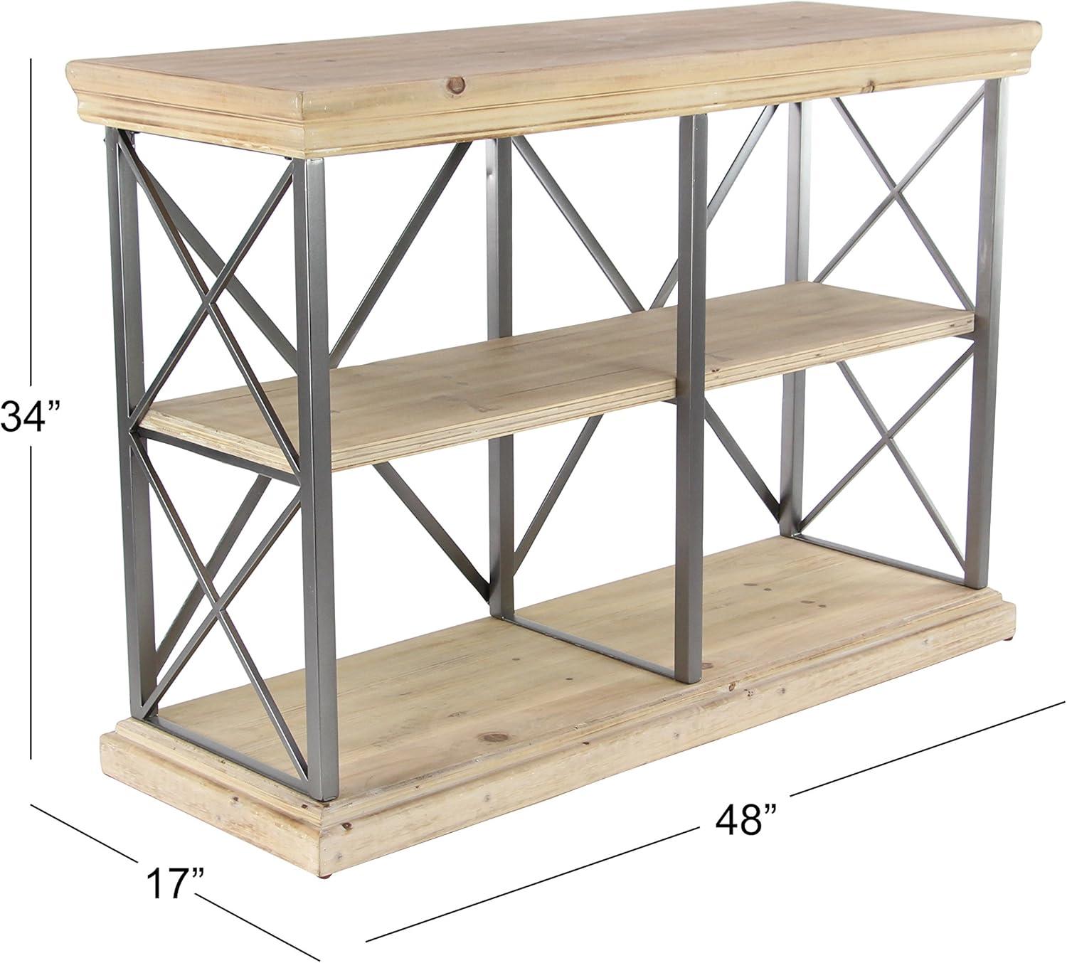 48" Brown Fir Wood and Iron 3-Tier Shelving Unit