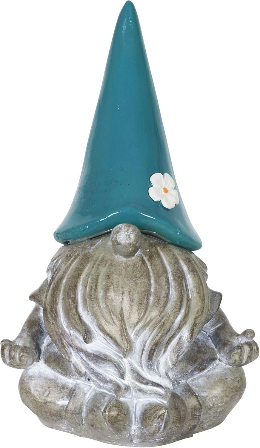 Teal Solar Powered Meditating Gnome Garden Statue