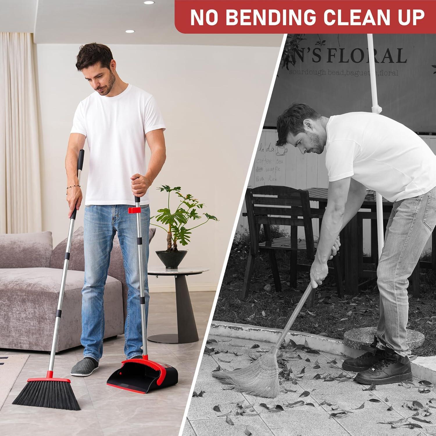 Heavy-Duty Broom and Dustpan Set for Outdoor Broom and Dust pan for Home Commercial Cleaning Supplies Angle Broom with Long Handle Perfect for Courtyard Garage Lobby Mall Market Street, B6