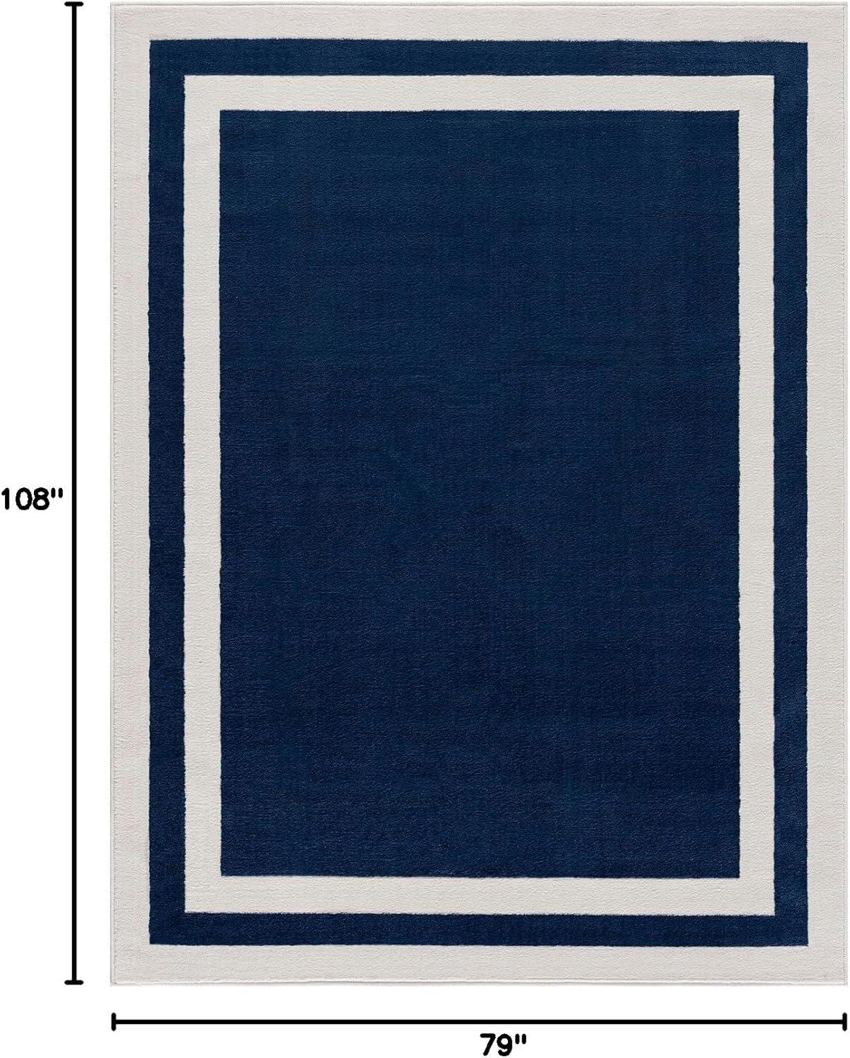 CAMILSON Crystal Navy Blue Area Rug, 6'7"x9' Bordered, for Living Room, Bedroom, Dining Room Navy Blue / Cream Indoor Area Rugs