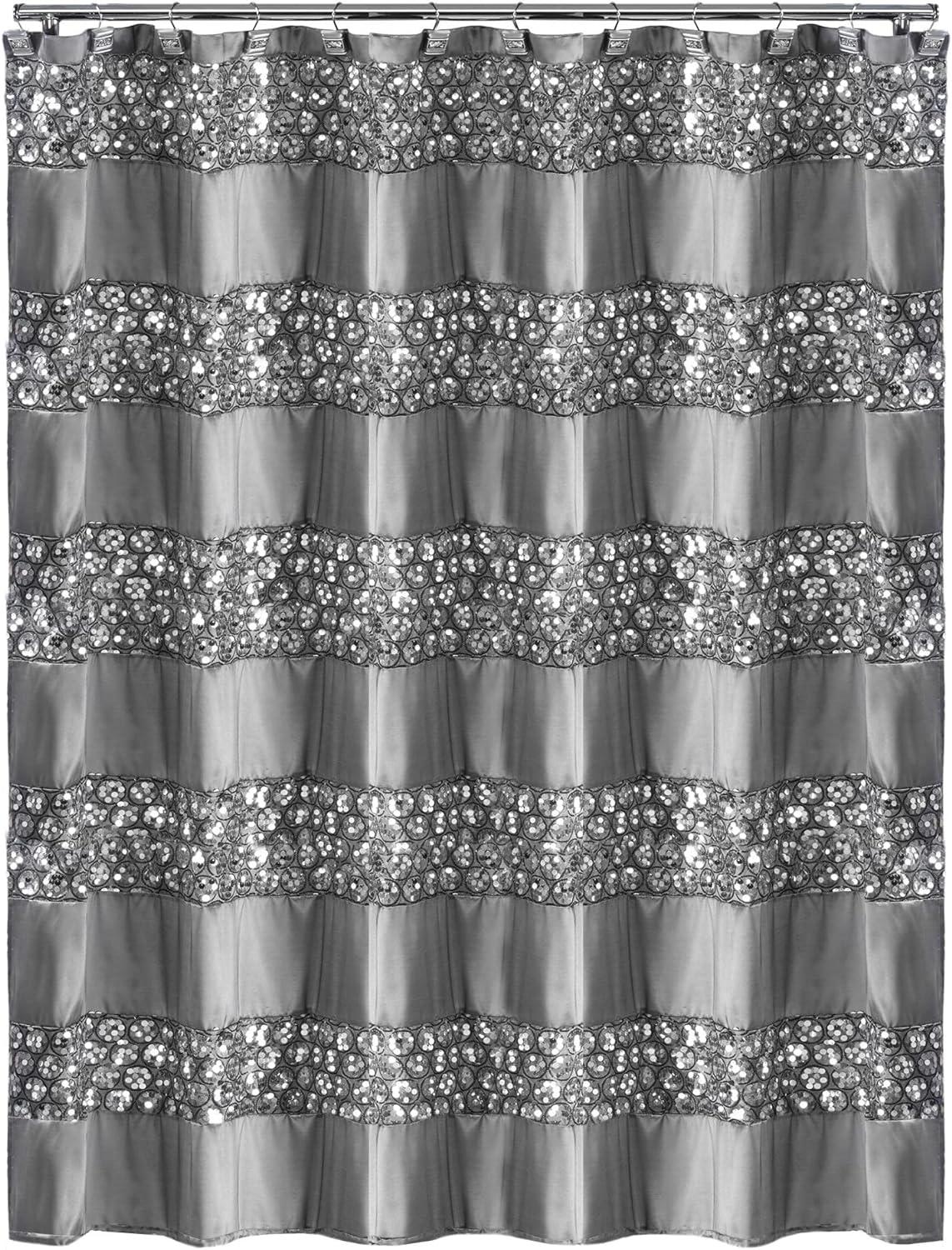 Glamorous Silver Sequin Polyester Shower Curtain