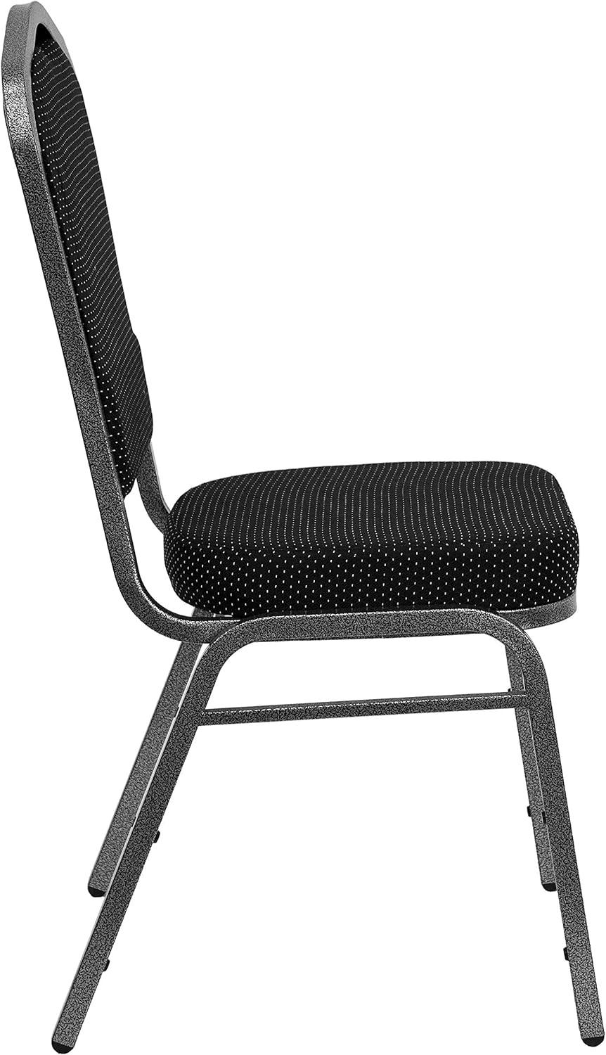 BizChair 4 Pack Crown Back Stacking Banquet Chair in Black Patterned Fabric - Silver Vein Frame