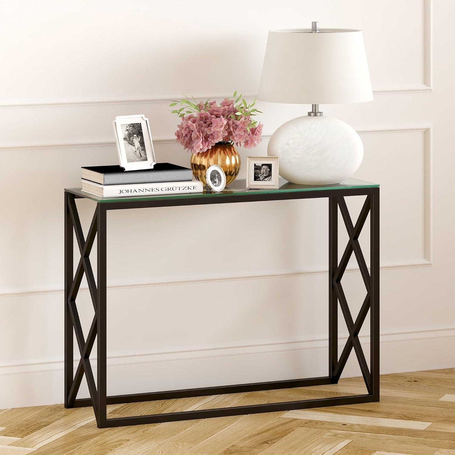 Evelyn&Zoe Dixon 42" Wide Rectangular Console Table, Blackened Bronze
