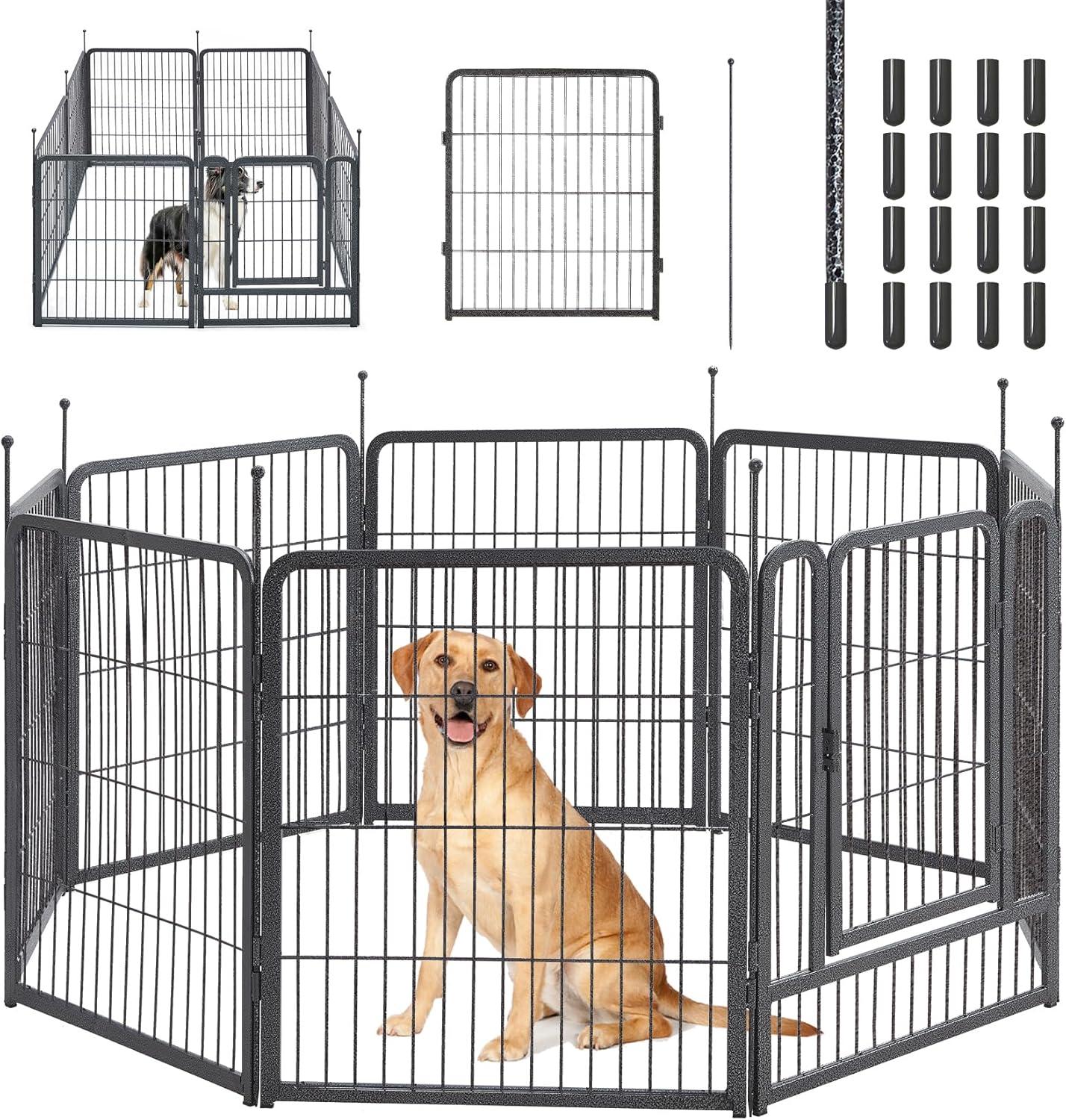 32" Black Metal Foldable Dog Playpen with 8 Panels