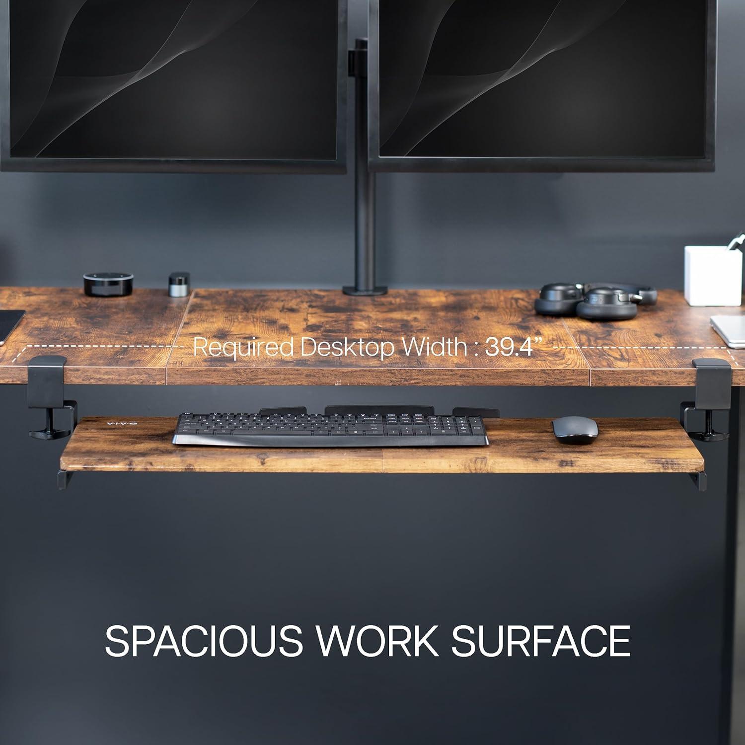 VIVO Vintage Brown Extra Long Clamp-on Computer Keyboard Mouse Under Desk Tray