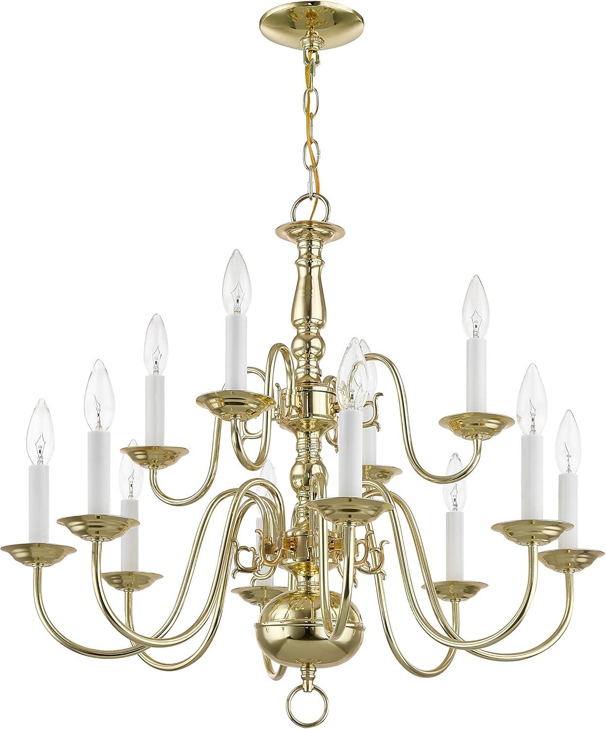 Williamsburgh Polished Brass 12-Light Colonial Chandelier