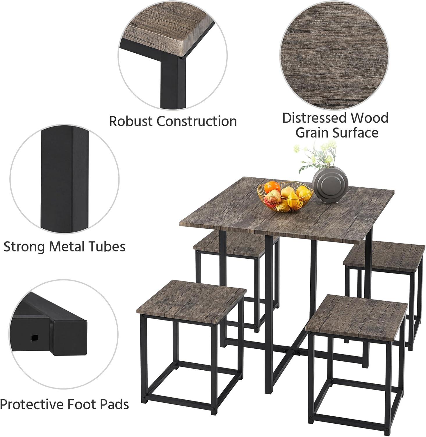 Yaheetech 5-Piece Dining Room Set with 1 Square Table, 4 Backless Stools, Kitchen Table Set