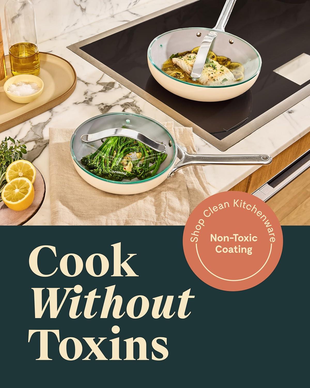 Caraway Home 10.5" Fry Pan Marigold: Nonstick Ceramic, Stainless Steel Handle, Oven-Safe, Induction Compatible