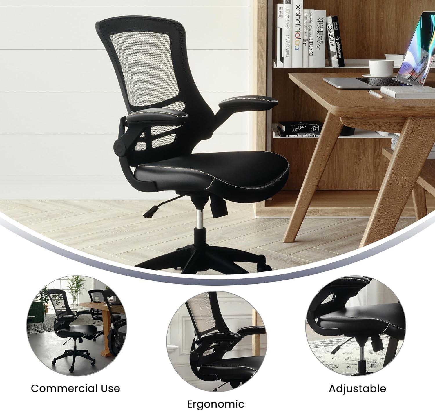 YZboomLife Mid-Back Black Mesh Swivel Ergonomic Task Office Chair with Flip-Up Arms