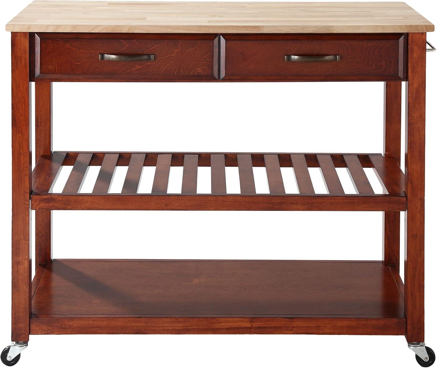 Natural Wood Top Kitchen Cart/Island with Optional Stool Storage - Black - Crosley: Solid Hardwood, Adjustable Shelf, Wheeled