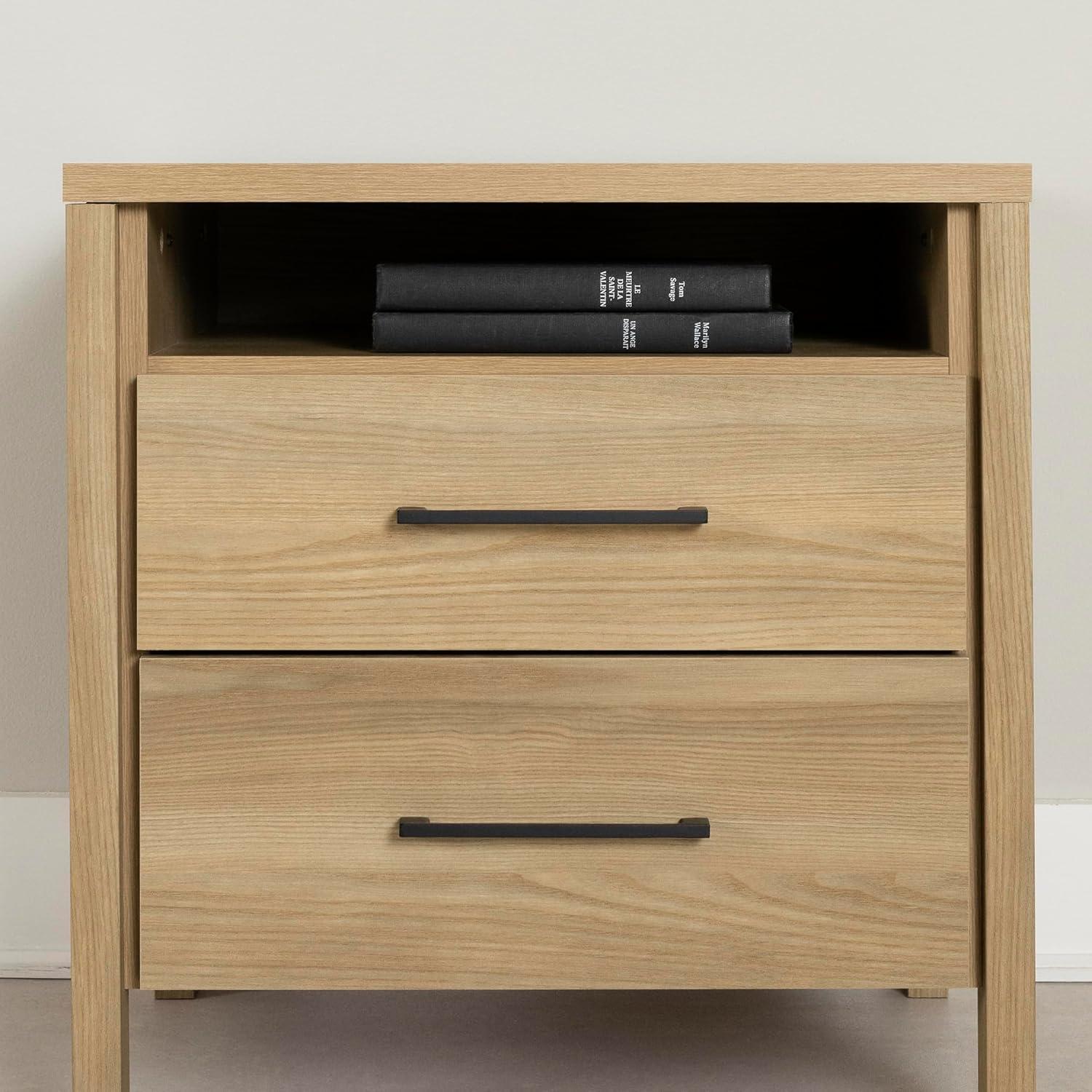 South Shore Gravity 2 Drawer Nightstand Natural Ash: Contemporary Bedside Storage, Laminate Surface