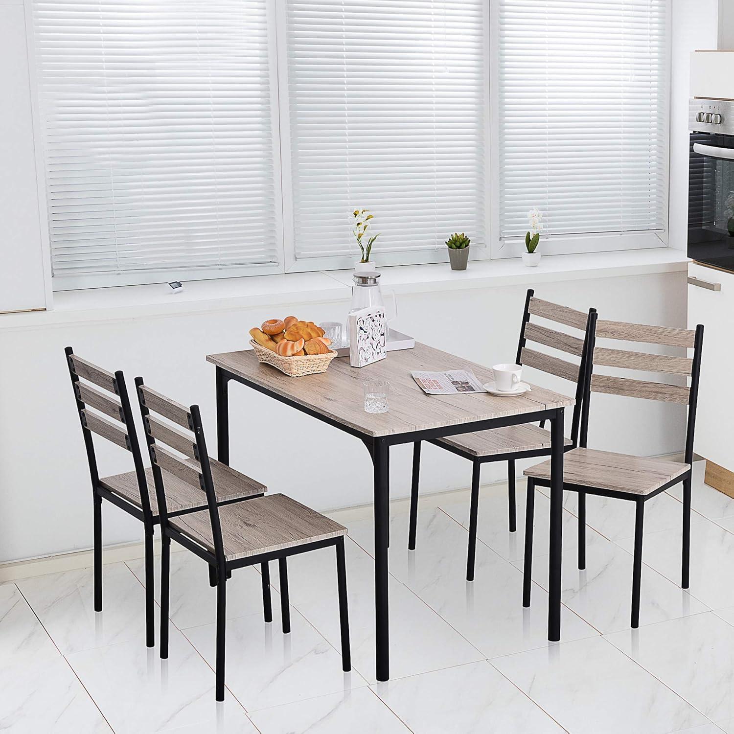 HOMCOM Modern 5-Piece Wooden Counter Dining Kitchen Table Set, 1 Table 4 Chairs Metal Legs, Suitable For Outdoors, gray