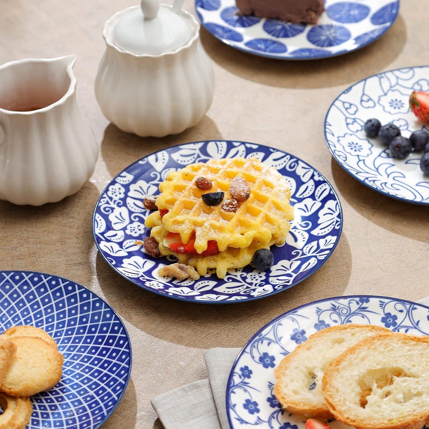 Vintage Blue Porcelain 6-Inch Dessert and Salad Plates Set