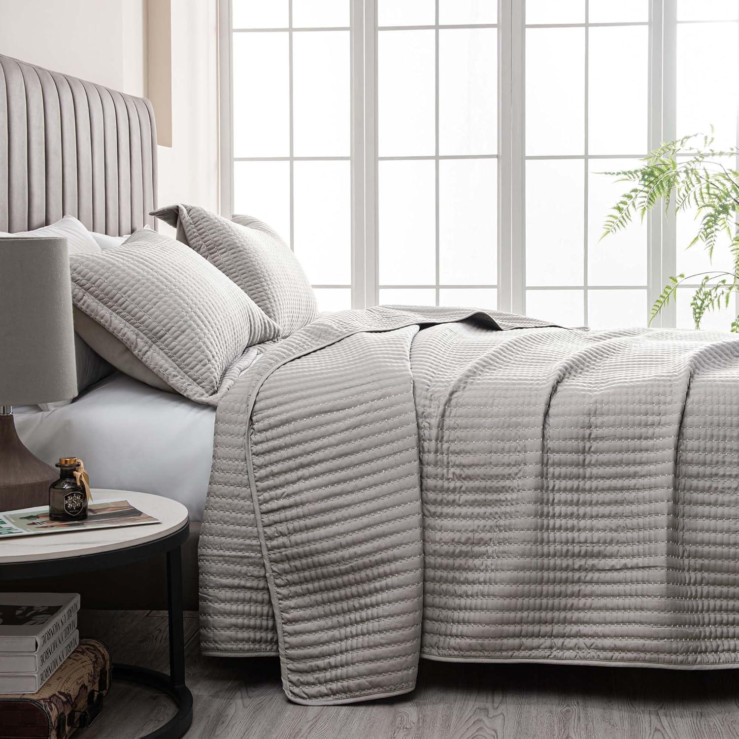 FreshFolds Modern & Contemporary Stripe Stitched Quilt Set with Shams