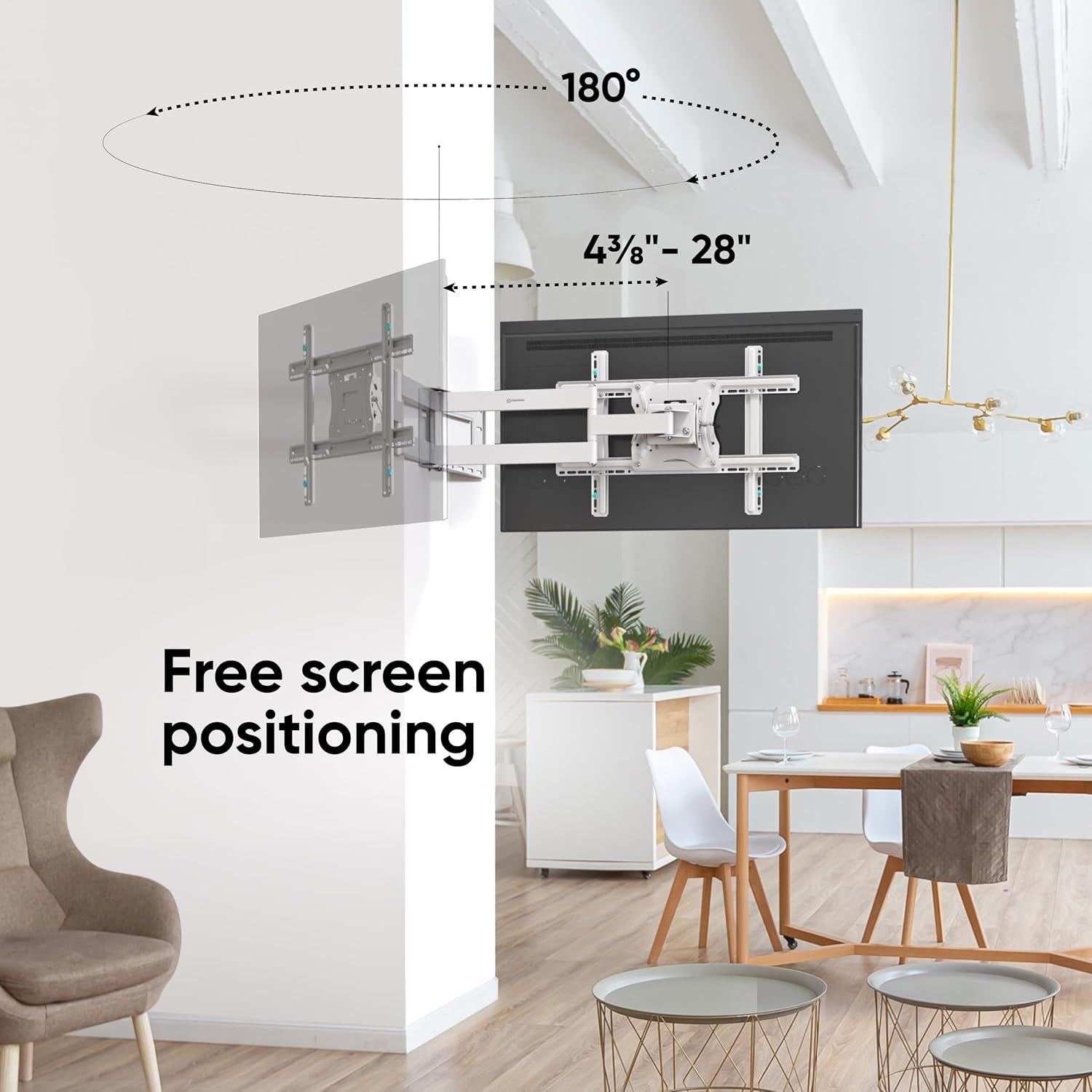 White Full Motion Articulating TV Wall Mount for 40-75 Inch Screens