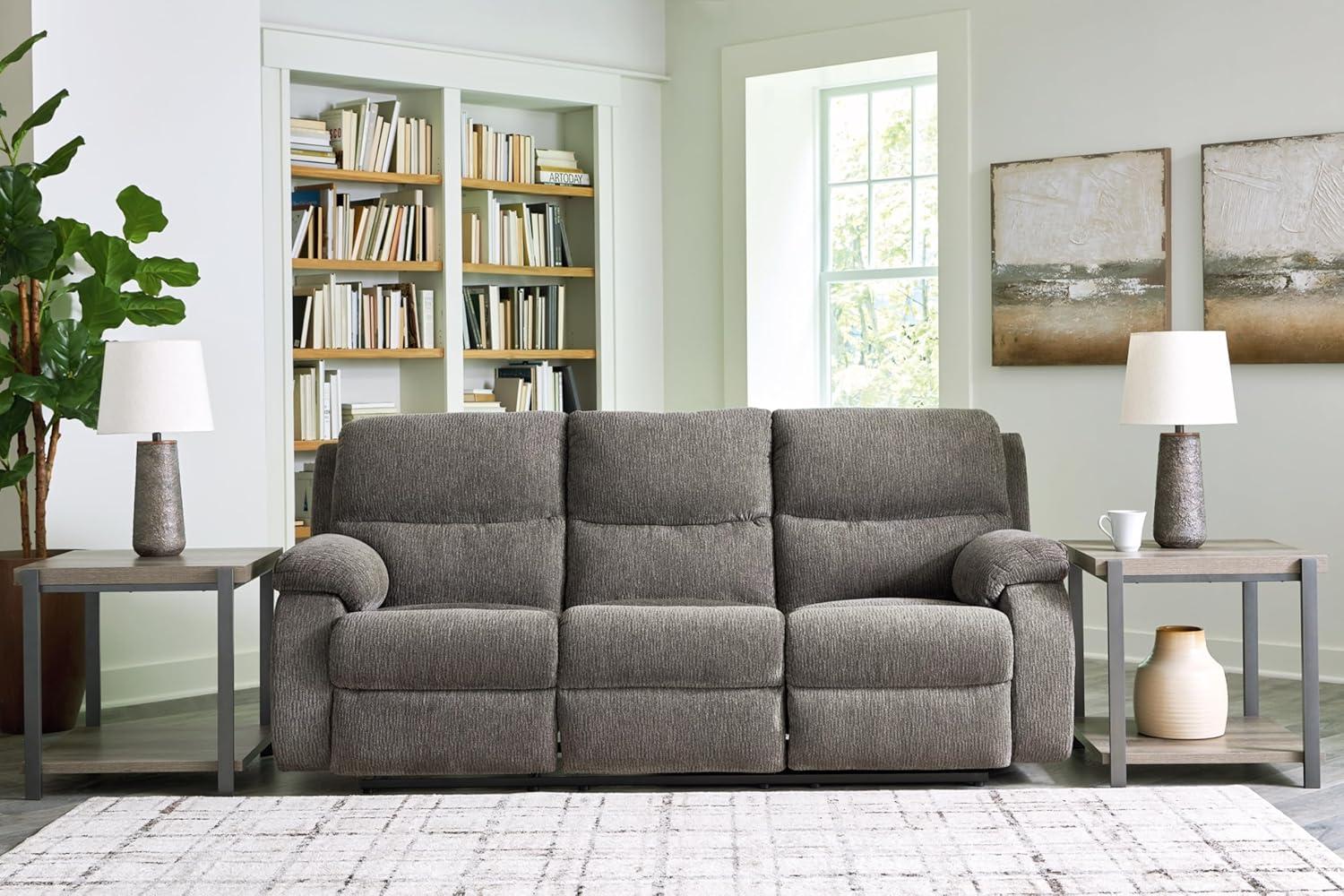 Brindle Gray Microfiber Reclining Sofa with Bustle Back