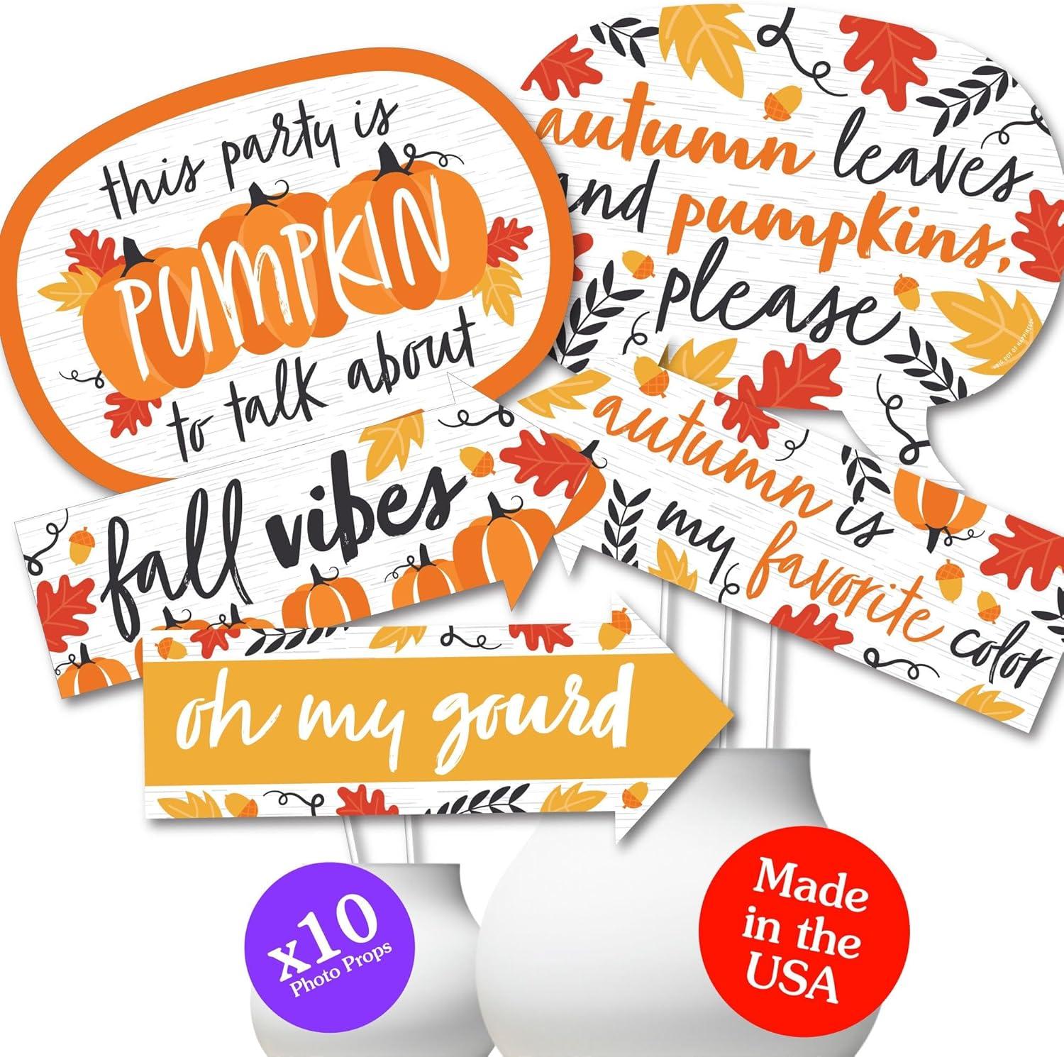 Big Dot of Happiness Funny Fall Pumpkin - Halloween or Thanksgiving Party Photo Booth Props Kit - 10 Piece