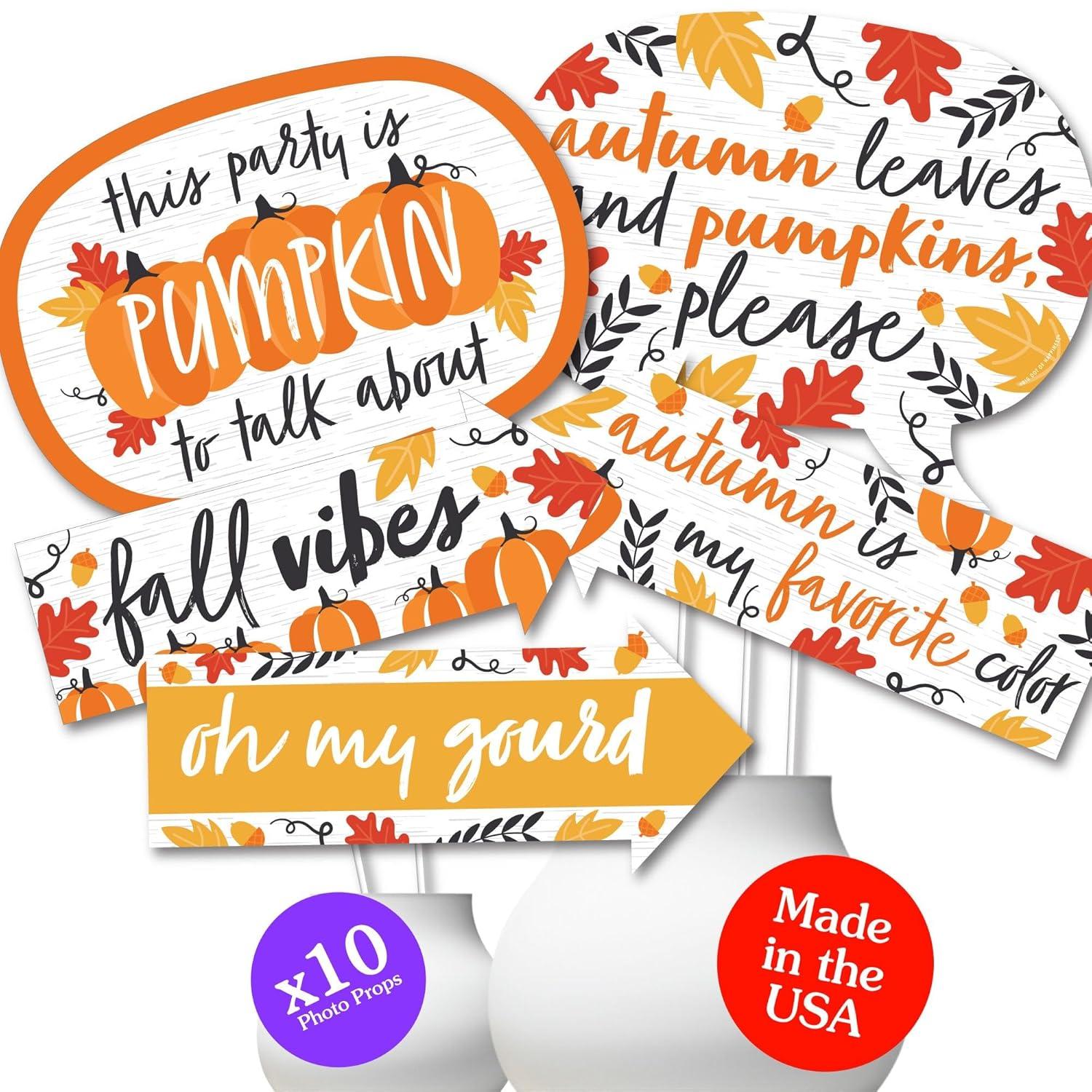 Big Dot of Happiness Funny Fall Pumpkin - Halloween or Thanksgiving Party Photo Booth Props Kit - 10 Piece