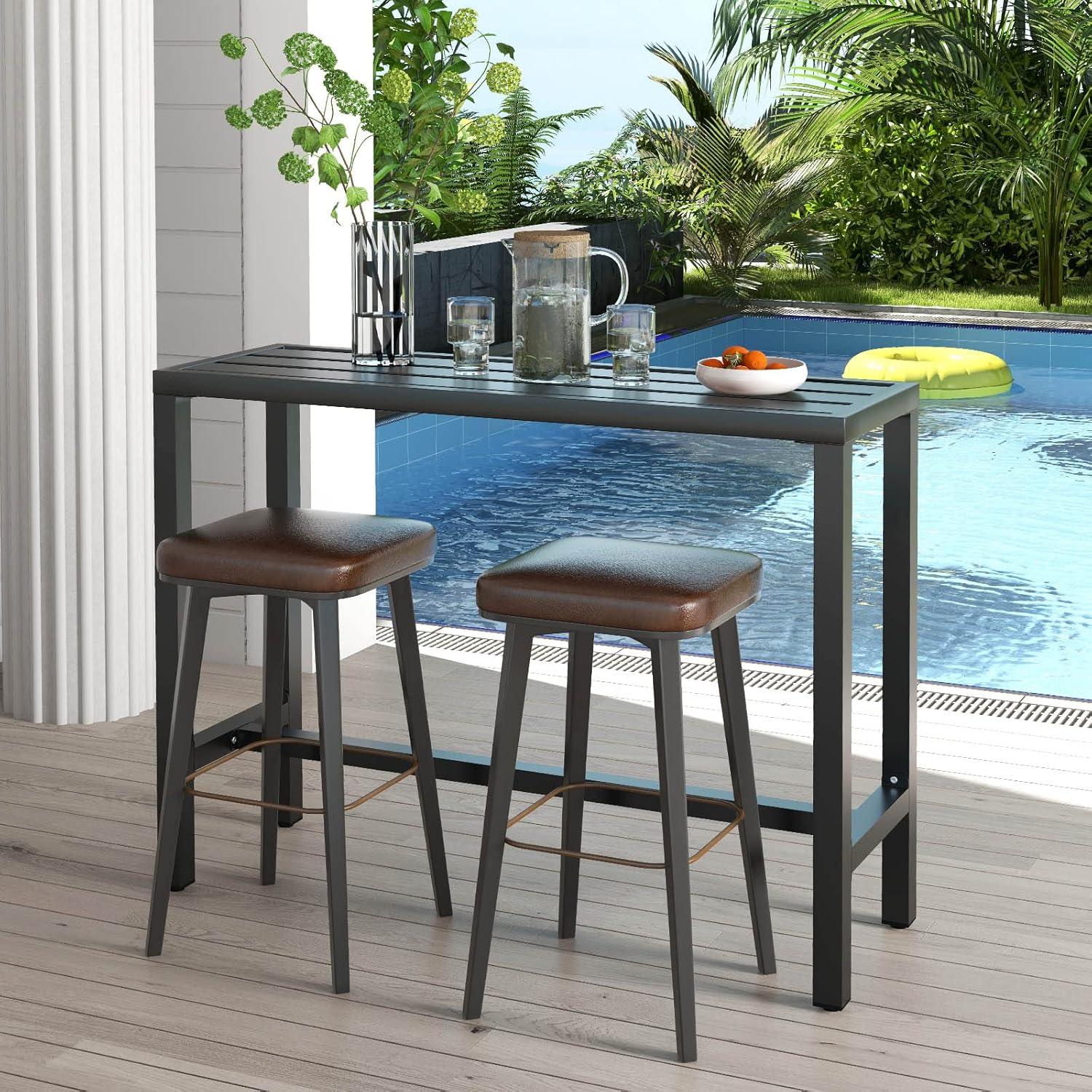 Costway Outdoor Metal Bar Table 48'' Patio Rectangular Counter Height Dining Table Black