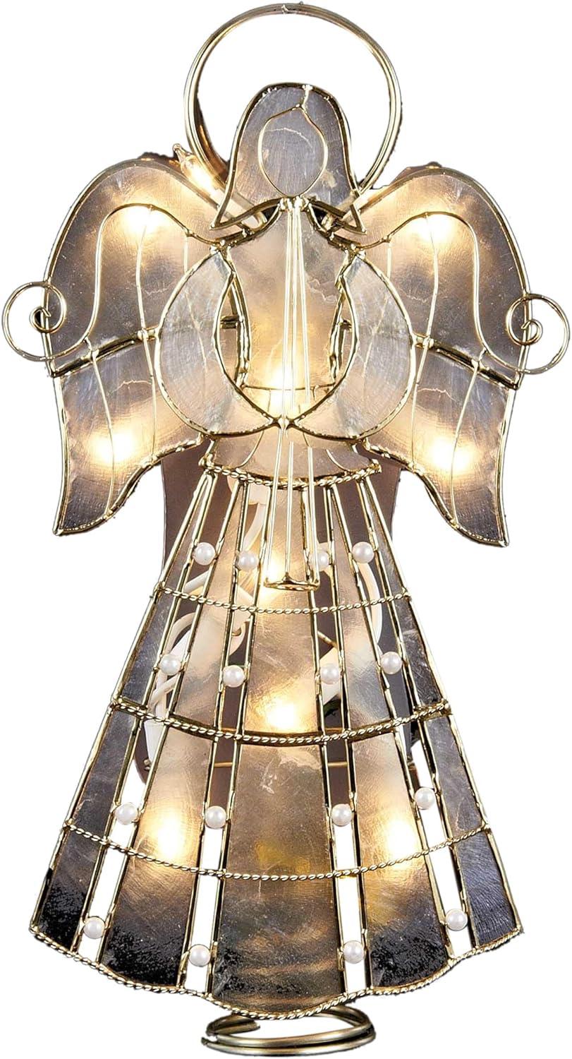 Kurt Adler 10-Light 9.75-Inch Capiz Angel Treetop with Scroll Design and Pearls