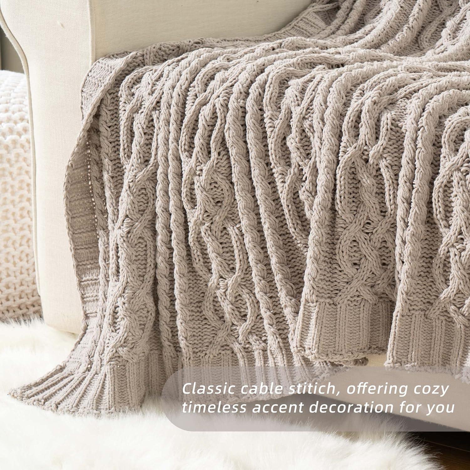 Battilo Light Grey Knit Throw Blanket, Woven Chenille Throw Blankets,Decorative Couch Blanket, Christmas Decor,51"x67"