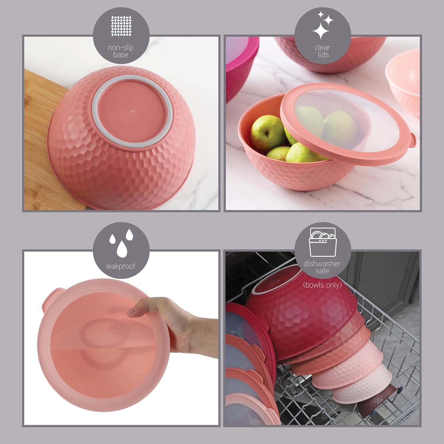 Pink Ombre 12-Piece Plastic Mixing Bowl Set with Lids