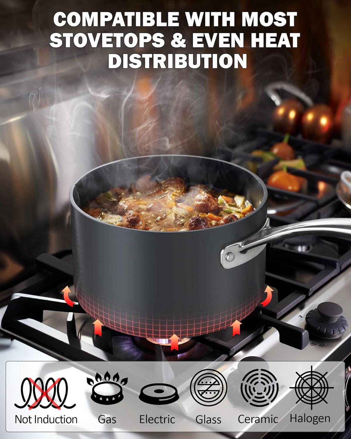 Cooks Standard 1-Quart Hard Anodized Nonstick Saucepan with Lid, Black