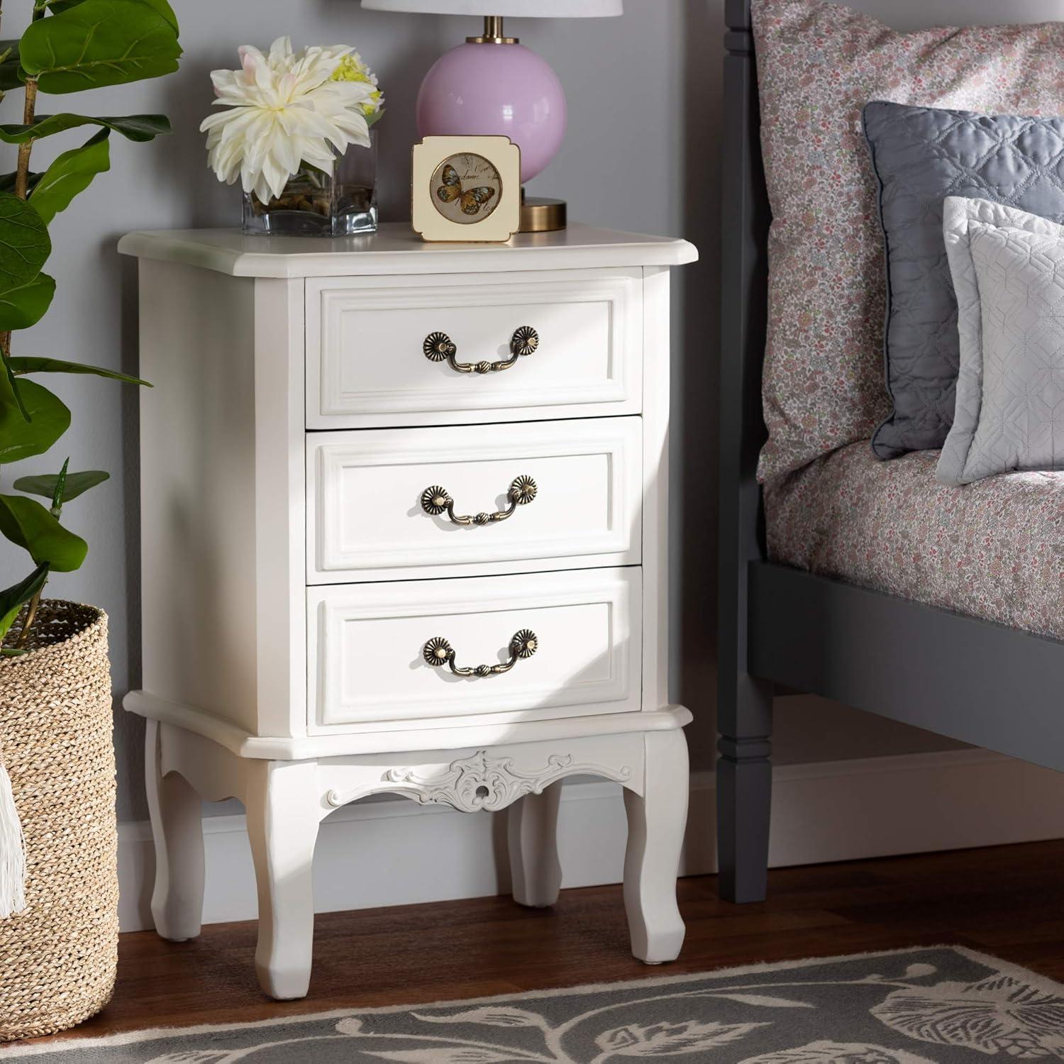 Capucine Two-Tone Natural Whitewashed Oak Finished Wood 3 Drawer Nightstand White - Baxton Studio: Modern Style, Includes Anti-Tip Hardware