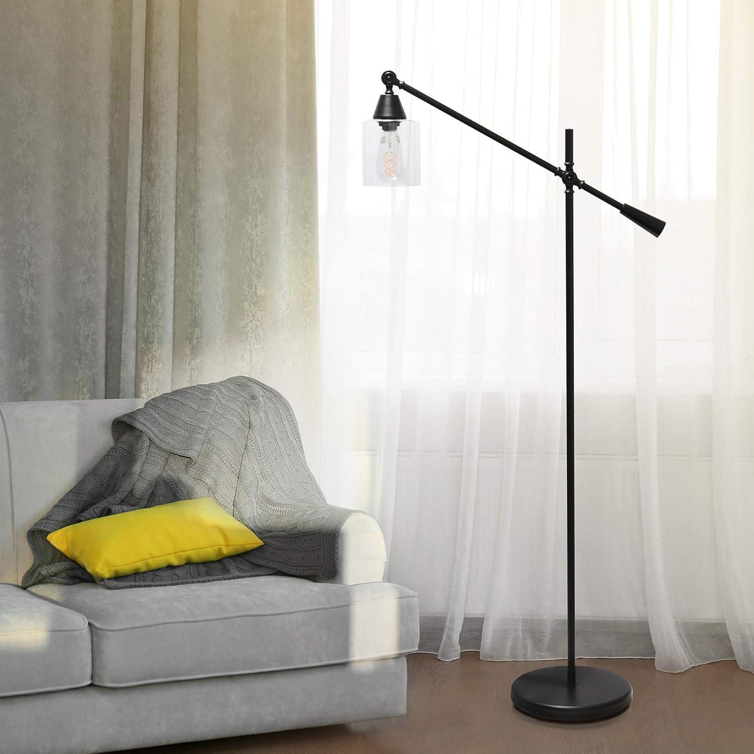 Elegant Designs 55.5" Pivot Arm Floor Lamp with Glass Shade, Black