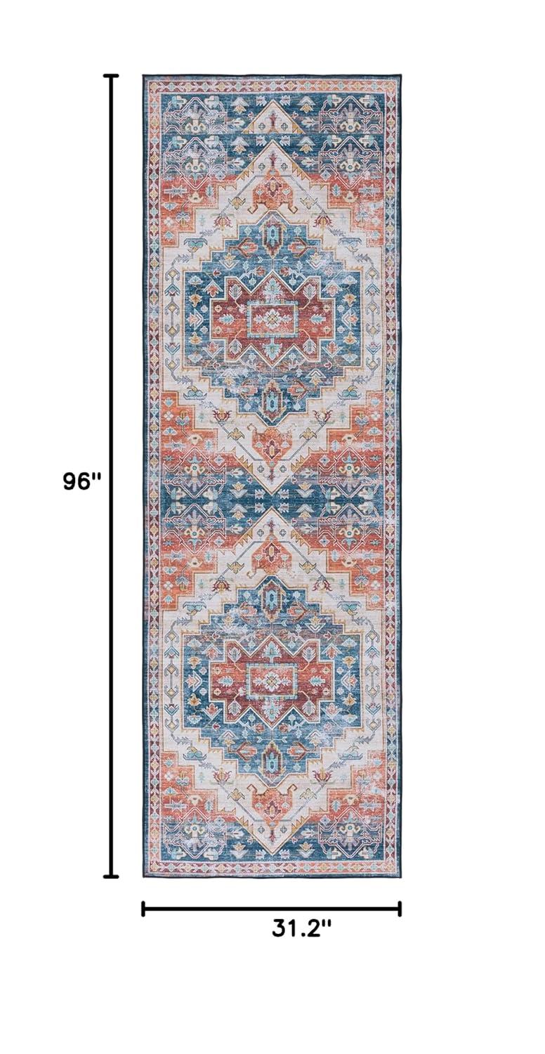 Tucson TSN116 Power Loomed Machine Washable Runner Rug - Blue/Rust - 2'6"x8' - Safavieh.