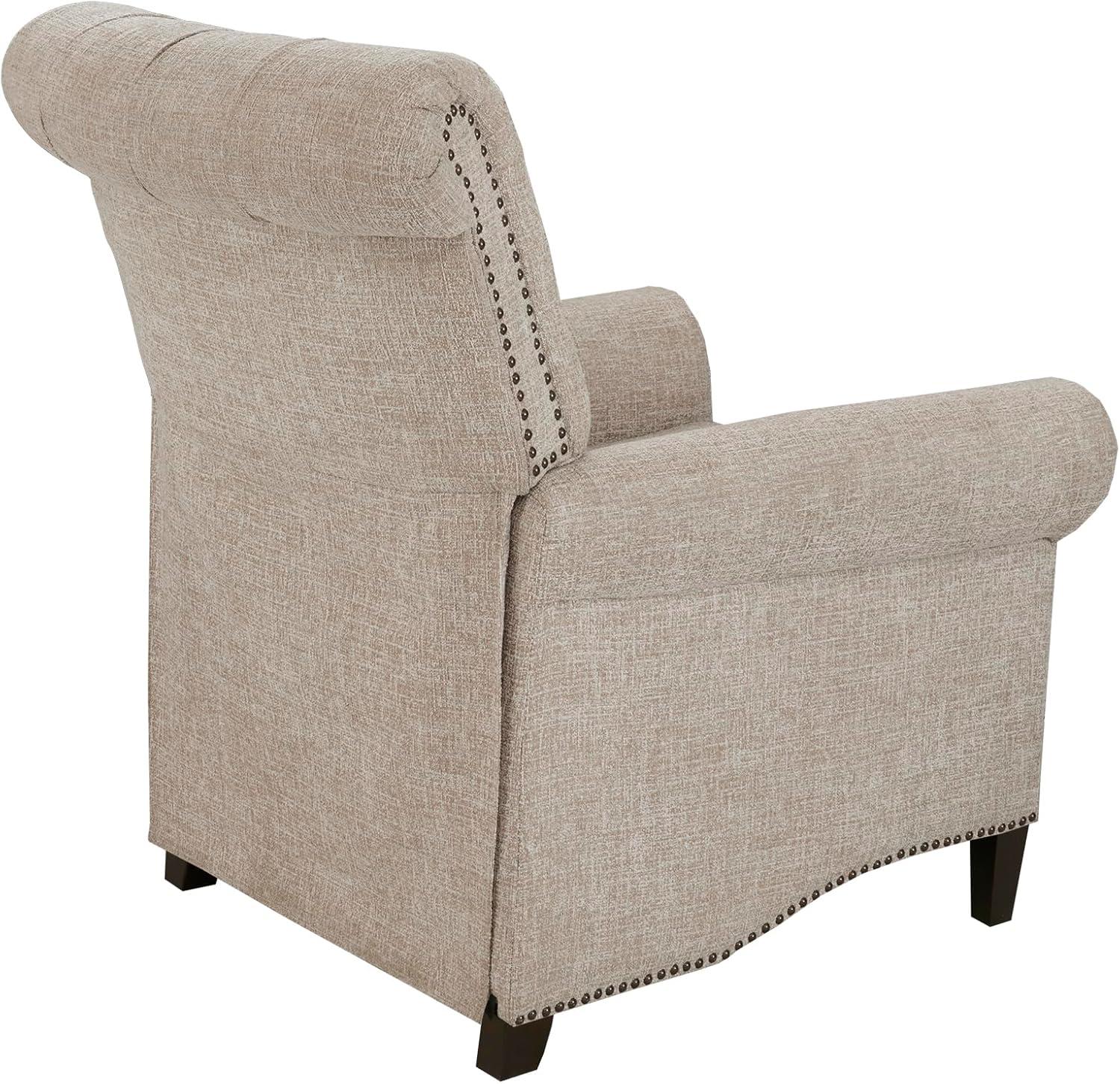 Elegant Cream Transitional Push Back Recliner with Tufted Back