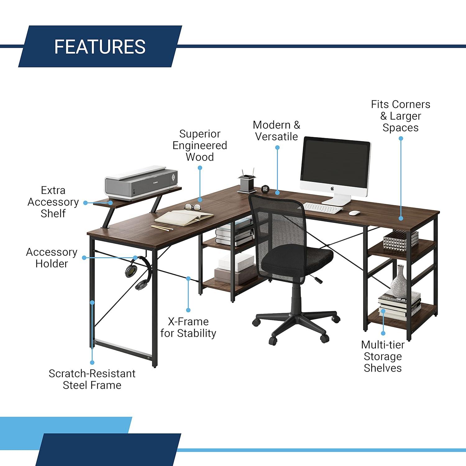 Inbox Zero Techni Mobili L-Shape Industrial Desk With Storage Shelves | Wayfair
