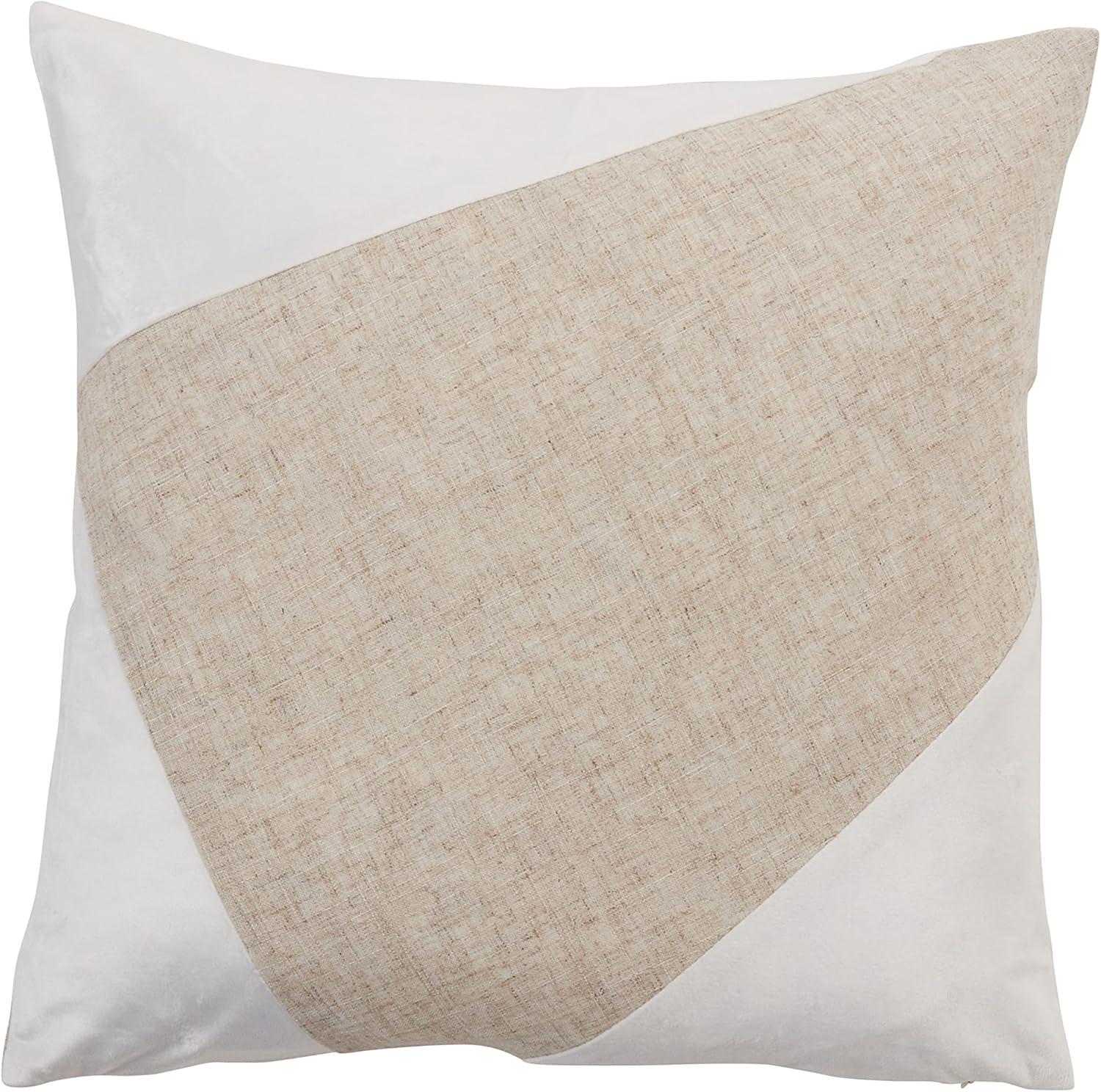 Beige and White Geometric Velvet Medium Throw Pillow