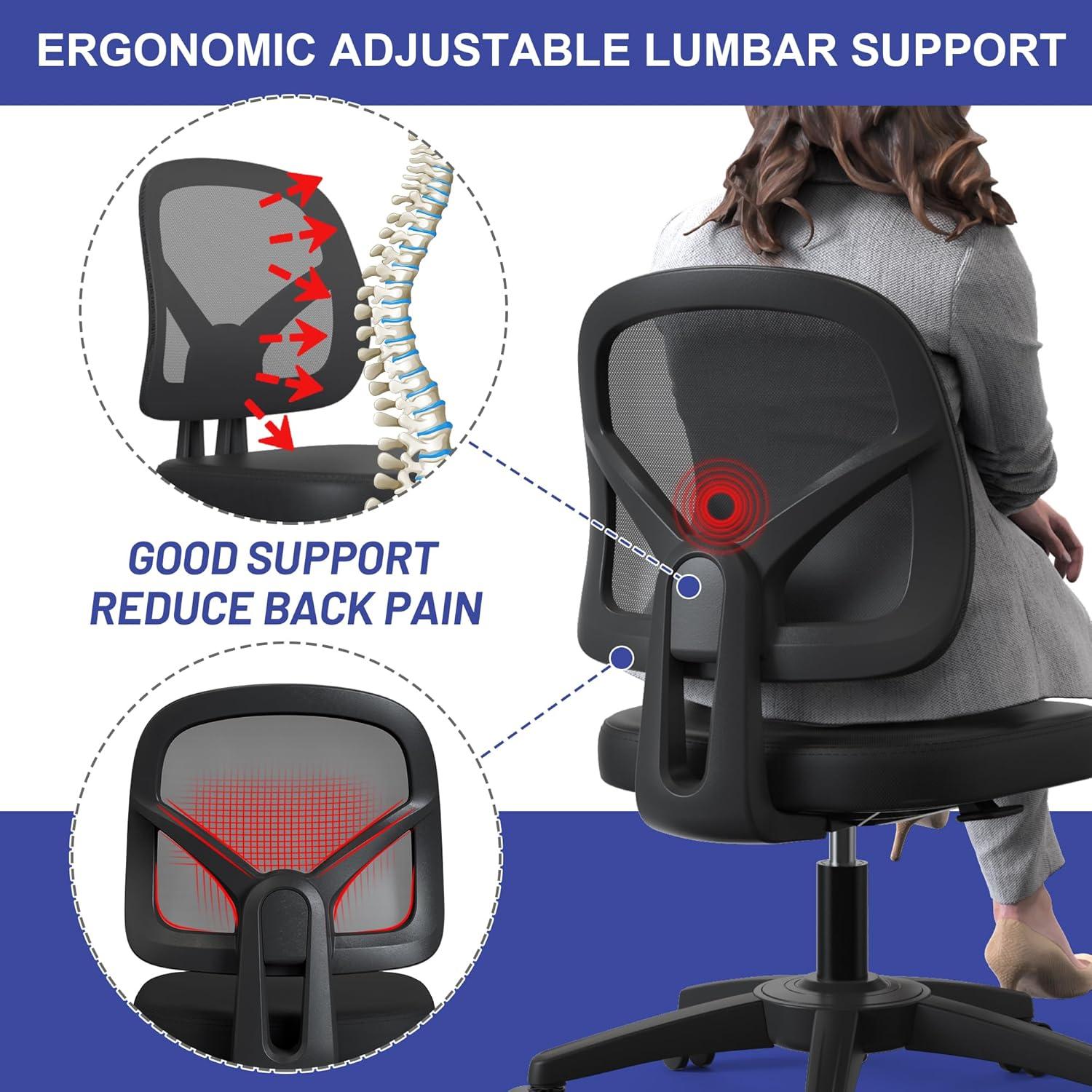 Mesh Office Chair Ergonomic Small Desk Chair No Arms Black Swivel Computer Chair with Wheels Task Chair for Small Spaces Mid Back Home Office Chair for Adults and Kids