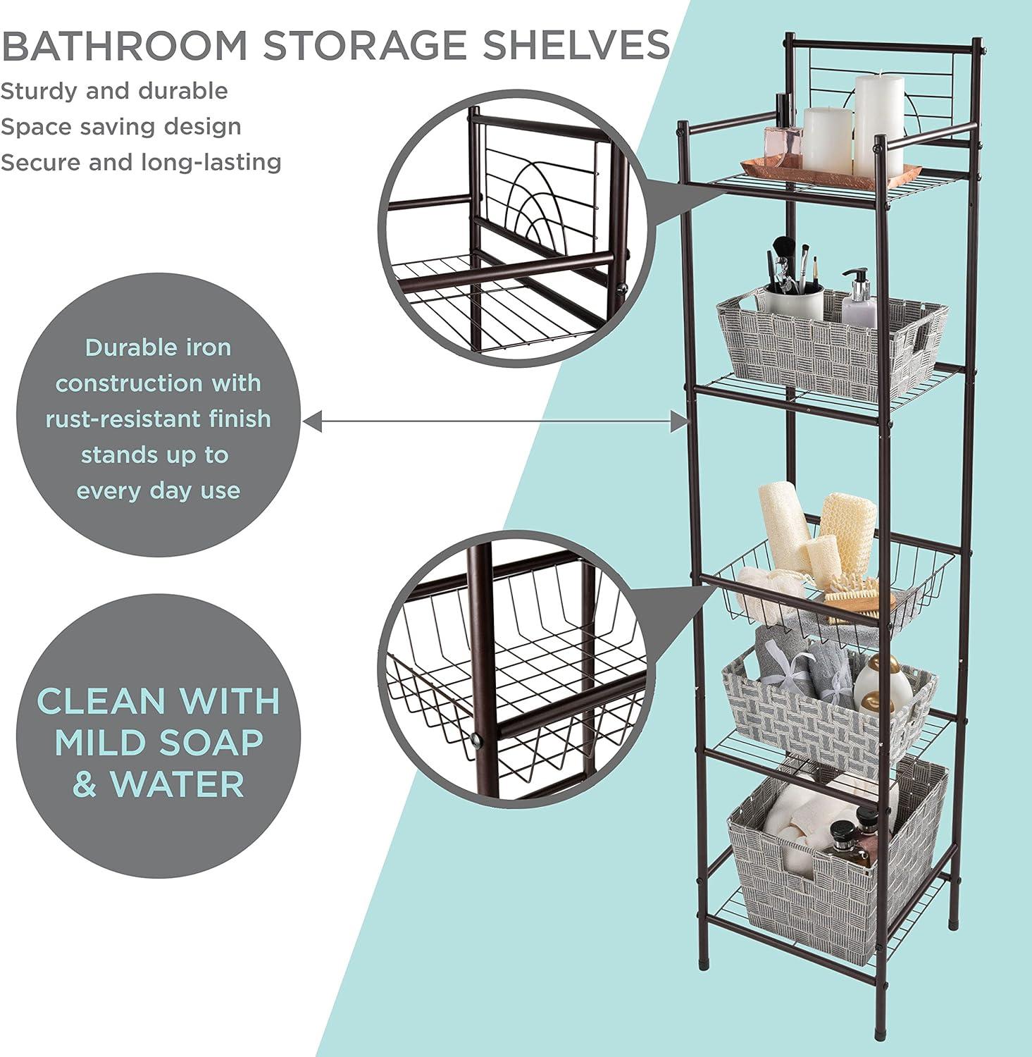 5 Tier Freestanding Bathroom Storage Shelves Brown - Bath Bliss: Iron Frame, Universal Organizer, 54.5" Height