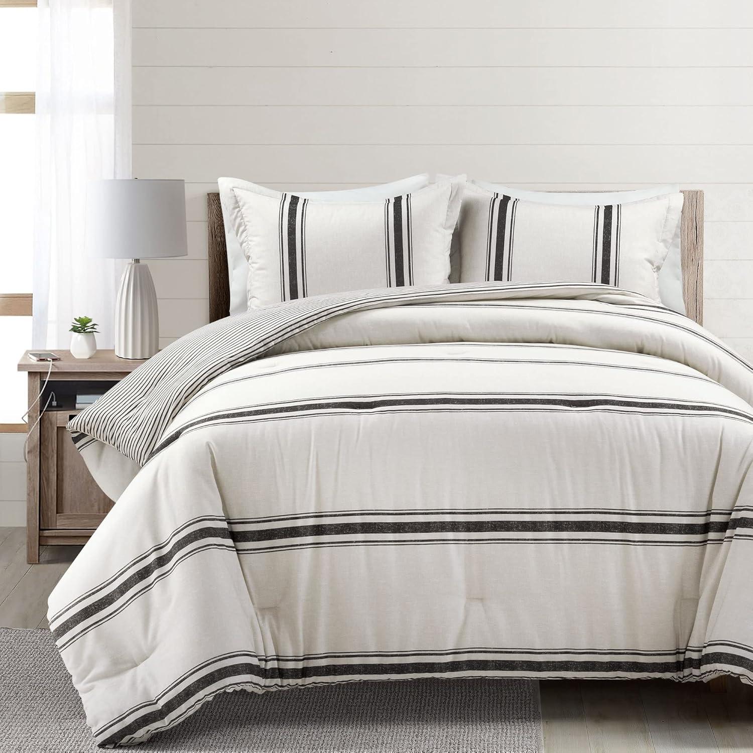Lush Decor Dark Gray Cotton Reversible 3 Piece Comforter Set