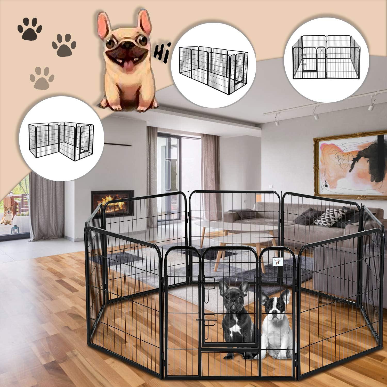 Magshion 8 Panels 40" Height Pet Playpen, Dog Fence for Medium and Large Dogs, Metal Dog Exercise Pen with Doors for Indoor, Outdoor, Black