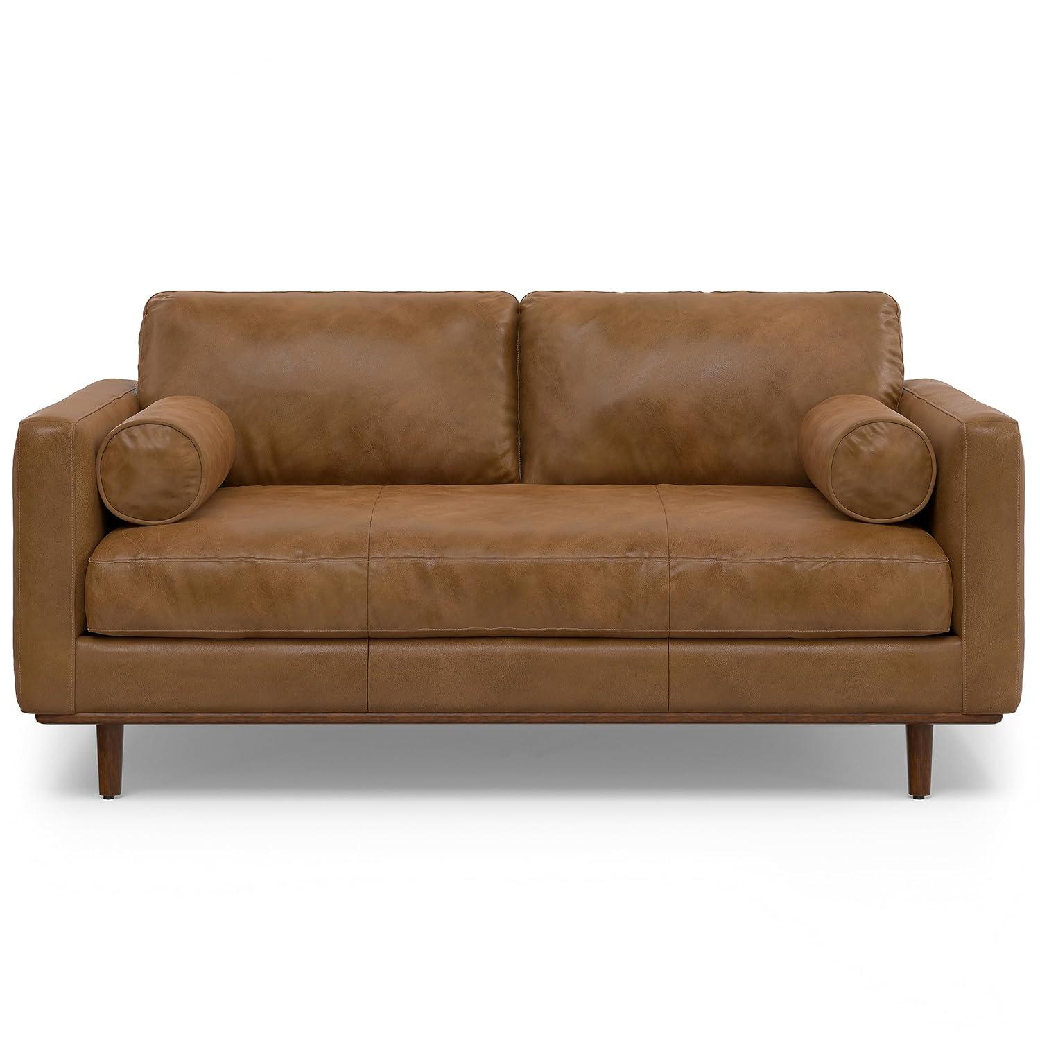 Simpli Home Morrison  Sofa and Ottoman Set in Genuine Leather