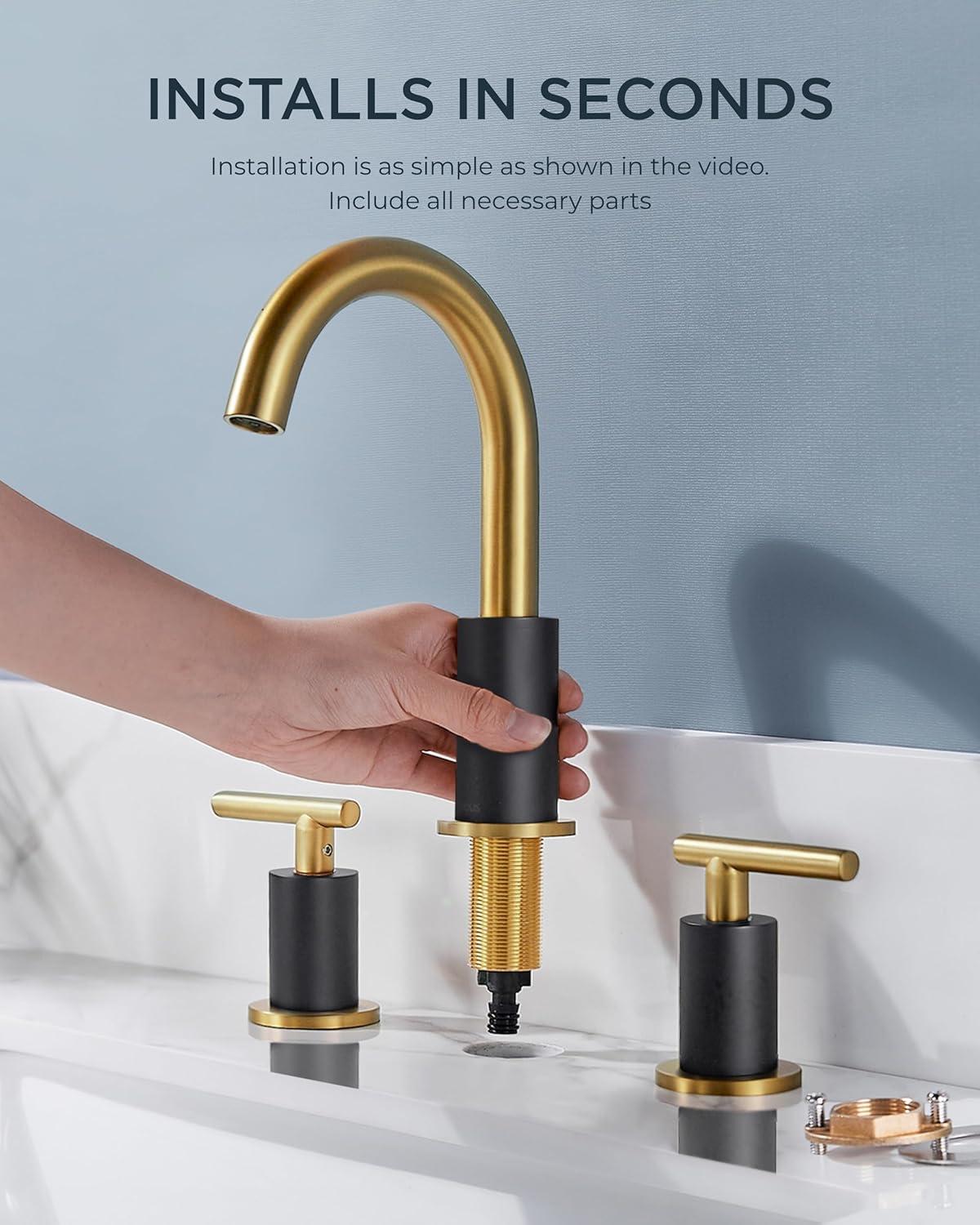 8-Inch Widespread Black and Gold Stainless Steel Bathroom Faucet