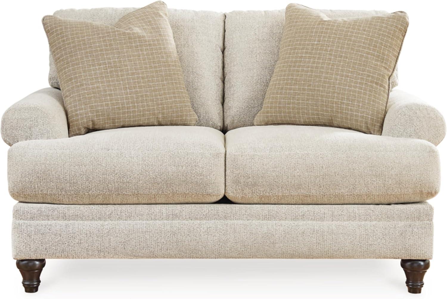 Beige Chevron Fabric Rolled Arm Loveseat with Pillow Back