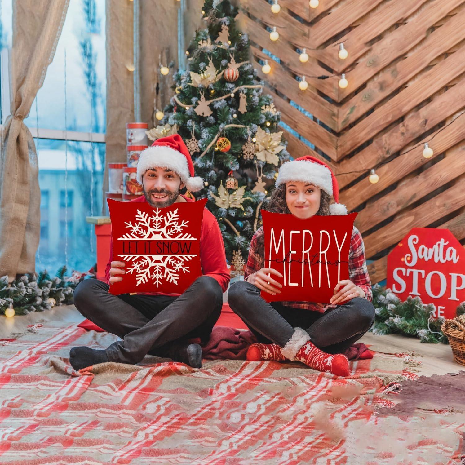 Christmas Decorations Soft Pillowcases 4 pieces 18"x18" Farmhouse Christmas Decorations Cushion Covers for Home Couch Bedroom Bed