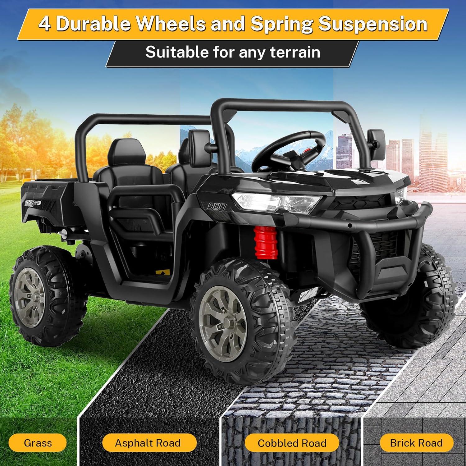 Xuanlur 24V 2 Seater Kids Ride on Car Truck, Ride on UTV W/ 2x200W Motor, 24 Volt Ride on Toys W/ Dump Bed/Shovel, Electric Car for Kids W/ Durable Tires, LED Light, Music, Remote Control, Black