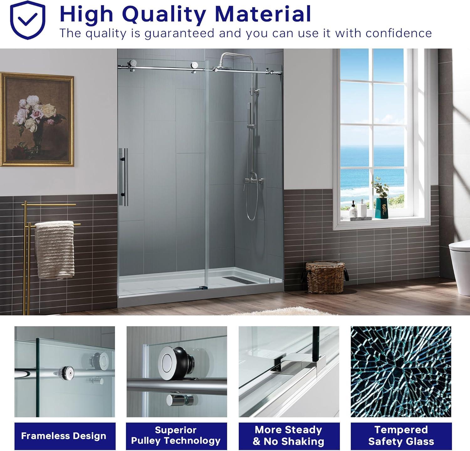 WoodBridge Frameless Single Sliding Shower Door with Soft Close System, 57.5-60" Width x 80"Height with 5/16"(8mm) Clear Tempered Glass & Reviews | Wayfair