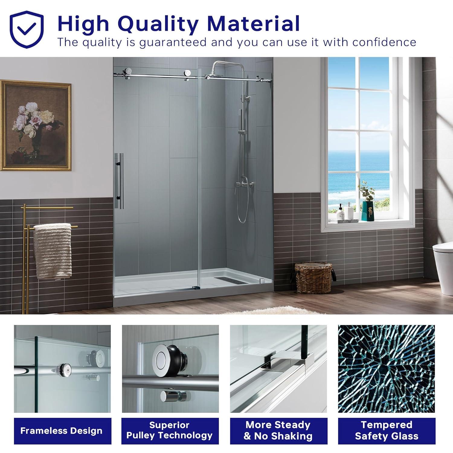 WoodBridge Frameless Single Sliding Shower Door with Soft Close System, 57.5-60" Width x 80"Height with 5/16"(8mm) Clear Tempered Glass & Reviews | Wayfair