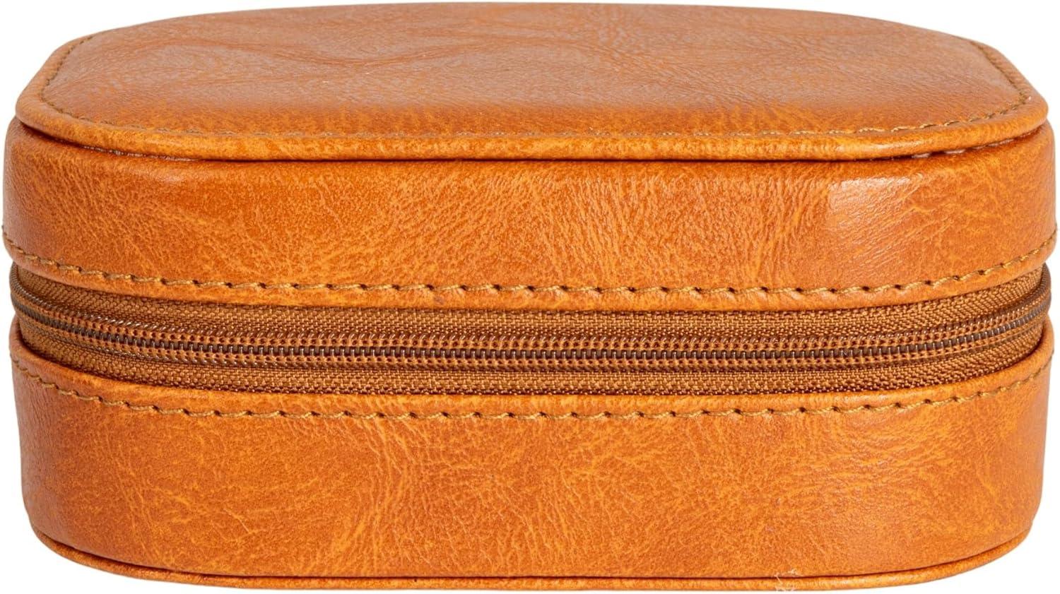 Household Essentials Vegan Leather Travel Jewelry Organizer Box Caramel: Rectangle Decorative Storage, 7.09" x 3.94" x 1.97"