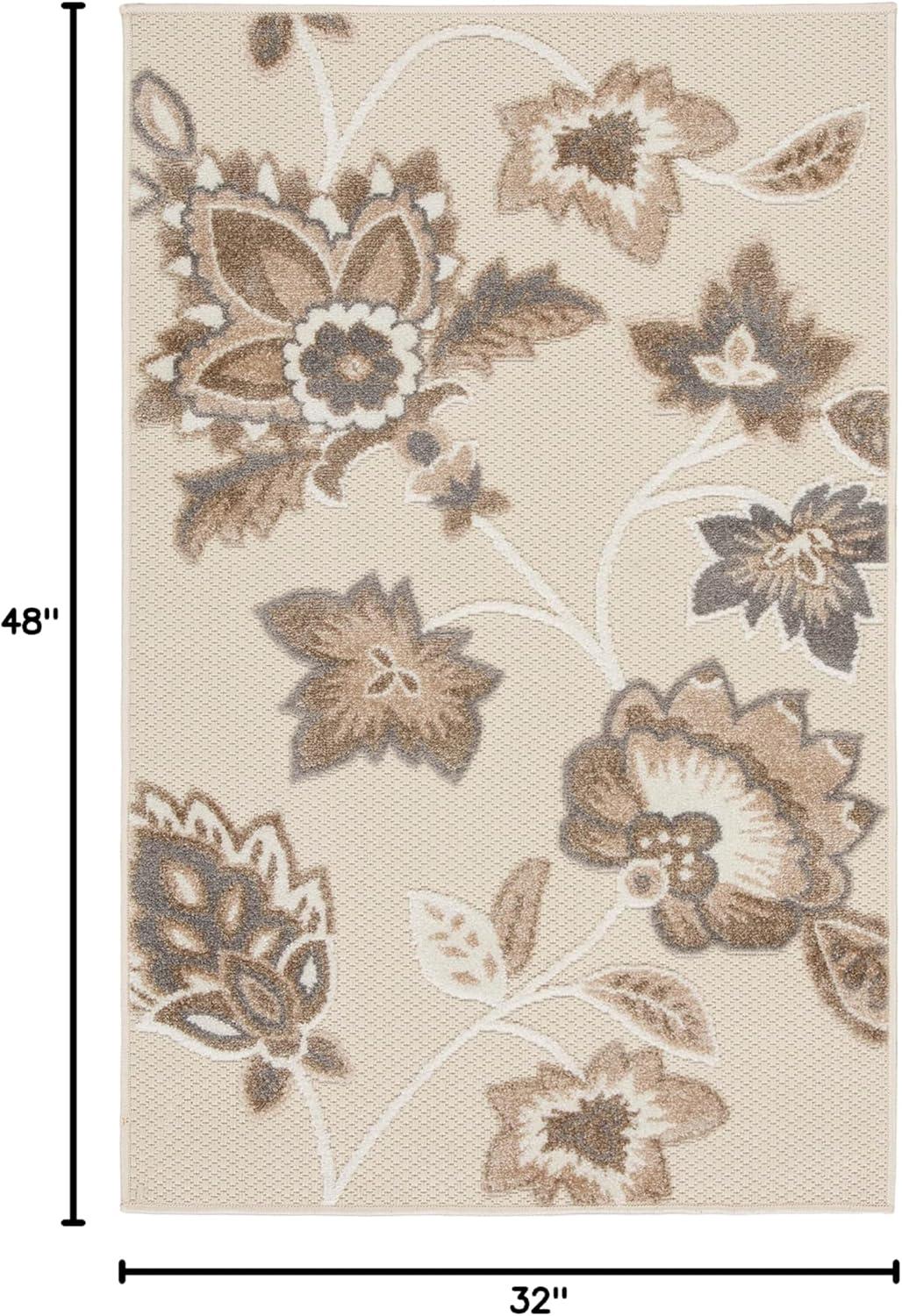 Nourison Aloha Floral Farmhouse Flatweave High-Low Indoor Outdoor Area Rug Beige 2'8" x 4'
