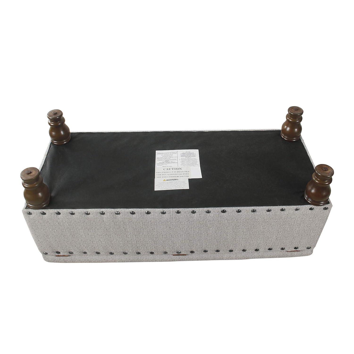 Large Storage Bench with Nailhead Trim Light Gray - HomePop: Multifunctional, Upholstered, Bedroom Entryway Seating