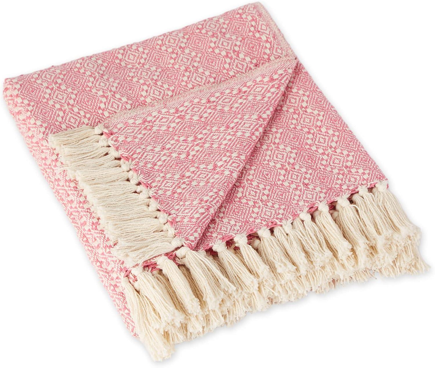 Rose Sherpa and Cotton Reversible Diamond Stitch Throw